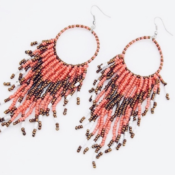 Bohemian tribal beaded large statement earrings - Picture 2 of 8